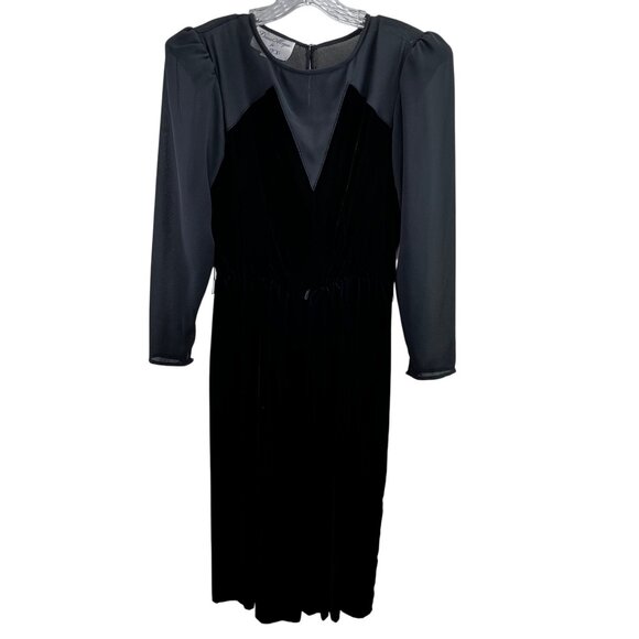 Vintage Donna Morgan Non Stop Velvet Dress Black 7/8 Union Label USA Sheer Goth - Picture 1 of 9